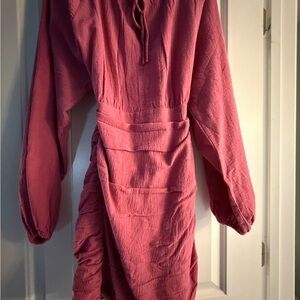 Free People Rose Pink Textured Lace-Up Mini Dress